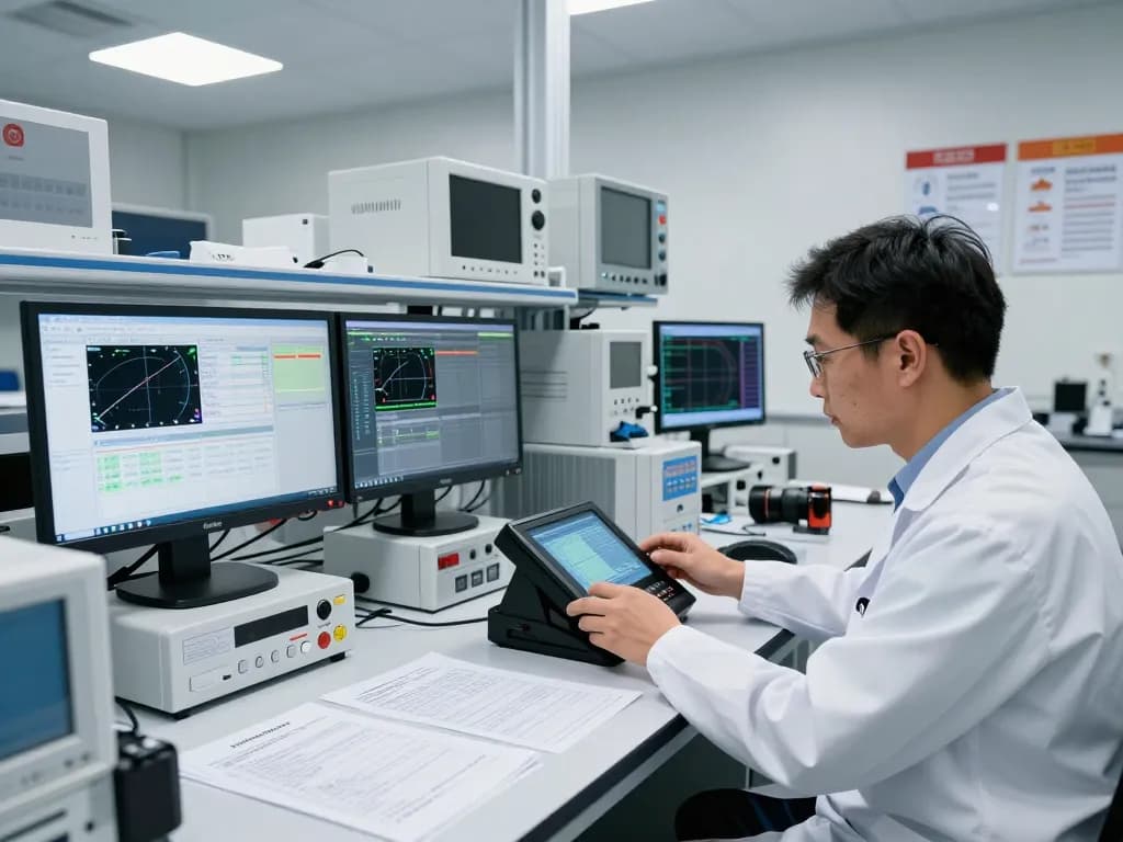 Expert engineer conducting TCB submission testing in advanced lab.