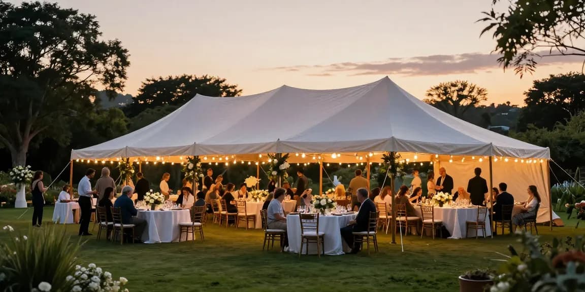 Beautiful outdoor event setup at www.marqueehire.london with elegant marquee, floral decorations, and joyful guests.