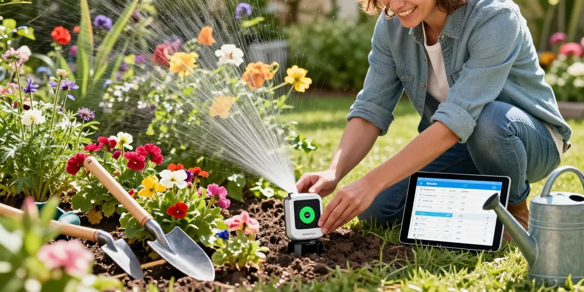 Effortlessly managing garden irrigation with a RainPoint smart sprinkler controller.