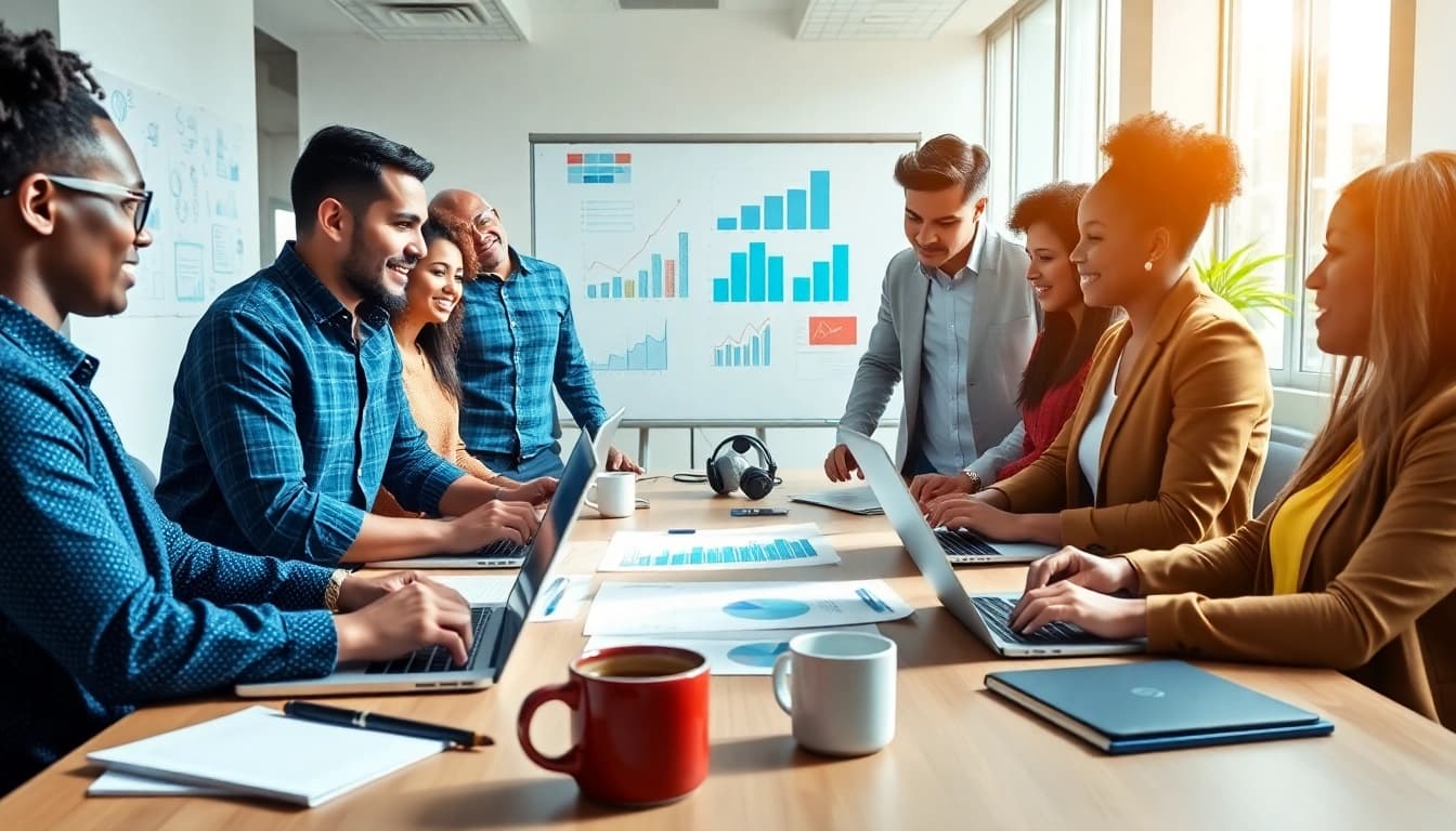 Die Website https://alvionz.de/ zeigt ein kreatives Team bei der Zusammenarbeit an Marketingstrategien.