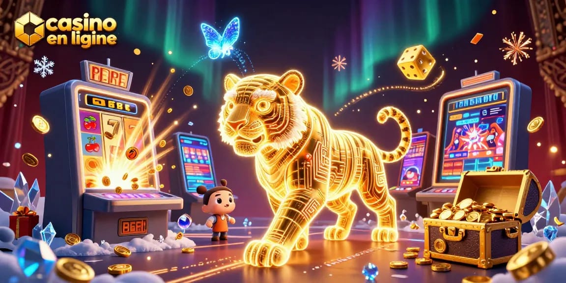 Profitez de l'excitation d'un casino en ligne avec un tigre lumineux et des jackpots scintillants.