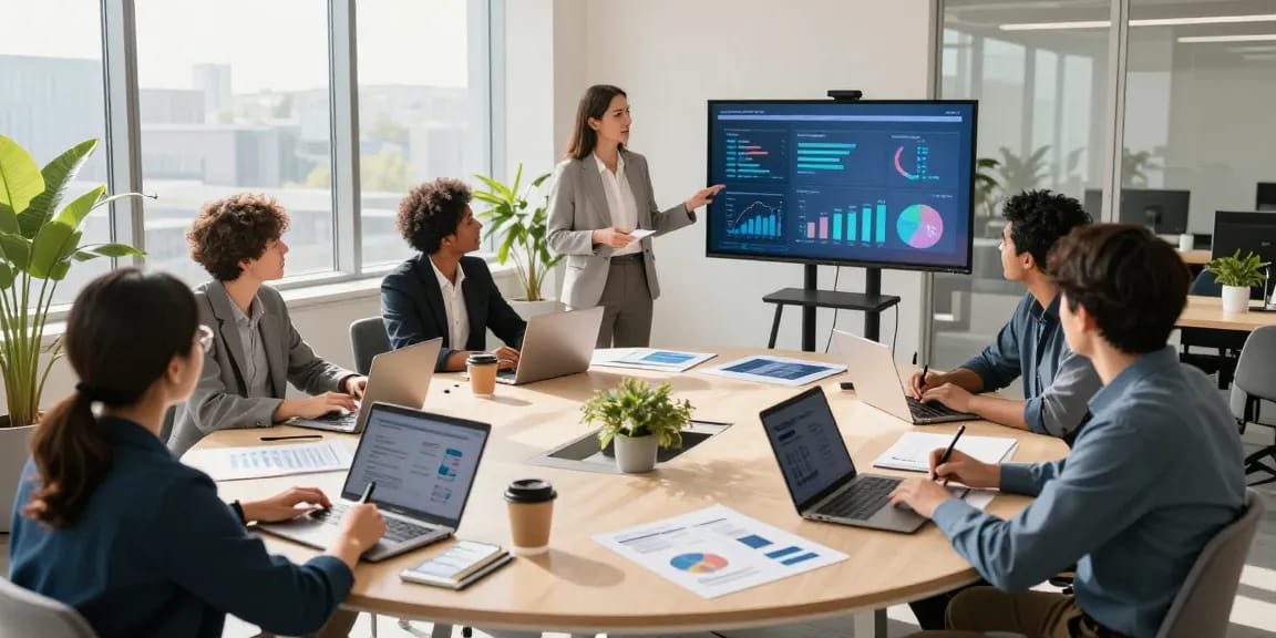 MBM professionals collaborating effectively in a bright corporate meeting
