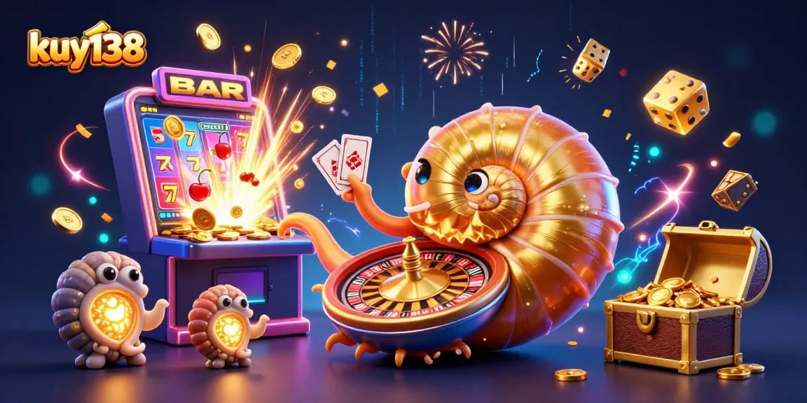 Gambung menang dengan kuy138, nautilus berputar dengan kartu, mesin slot, dan harta karun.