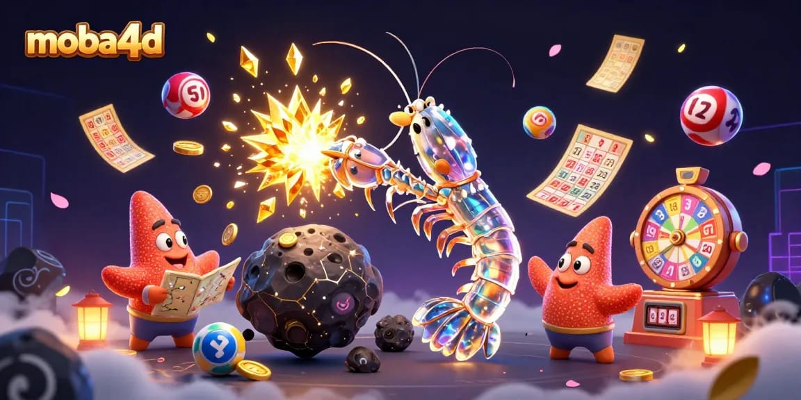 Experience the excitement of moba4d with colorful lottery elements and an action-packed scene.