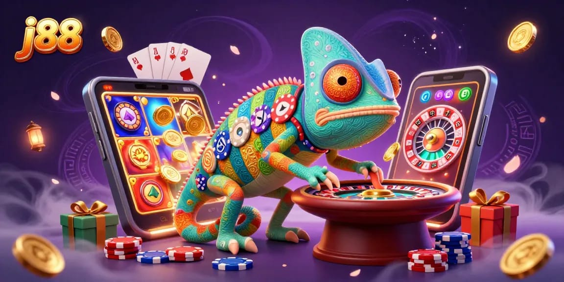 Experience the thrill of j88 with casino games and vibrant 3D characters interacting dynamically.