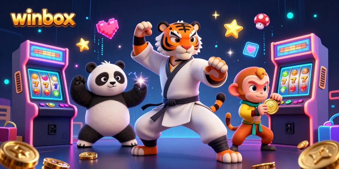 Experience thrilling gameplay with winbox as a kung fu tiger and friends engage with vibrant casino-themed visuals.