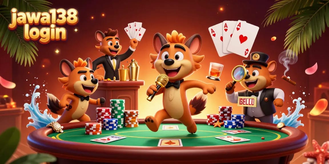 Jawa138 login memperlihatkan hyena komedi di kasino dengan suasana ceria dan elemen permainan yang kaya.