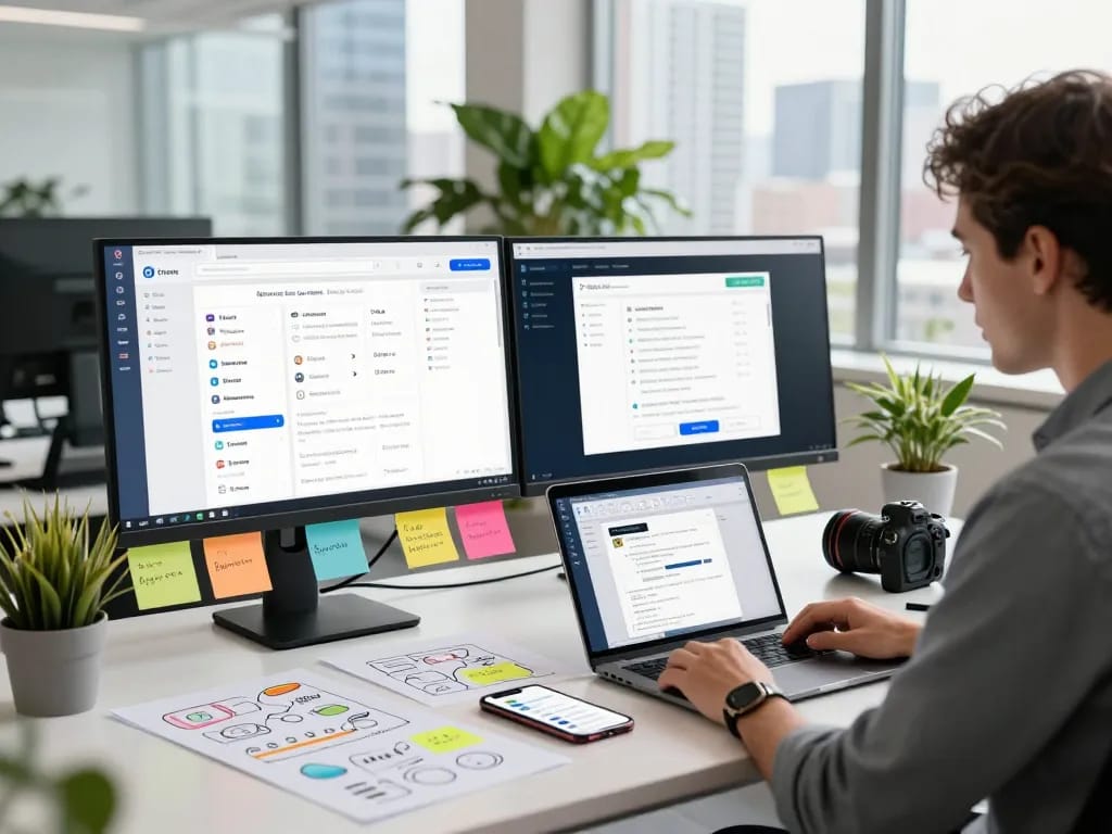 Engaging workspace with a digital marketer using group buy SEO tools for analytics and strategy.