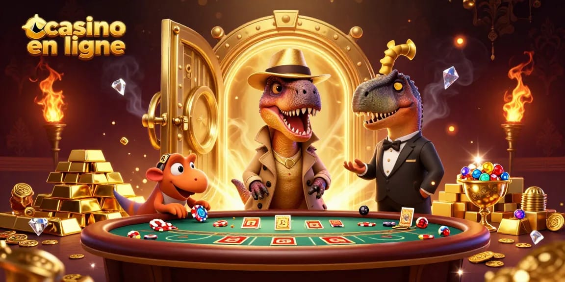 Jouez au casino en ligne avec des raptors, des jeux de cartes et des trésors scintillants.