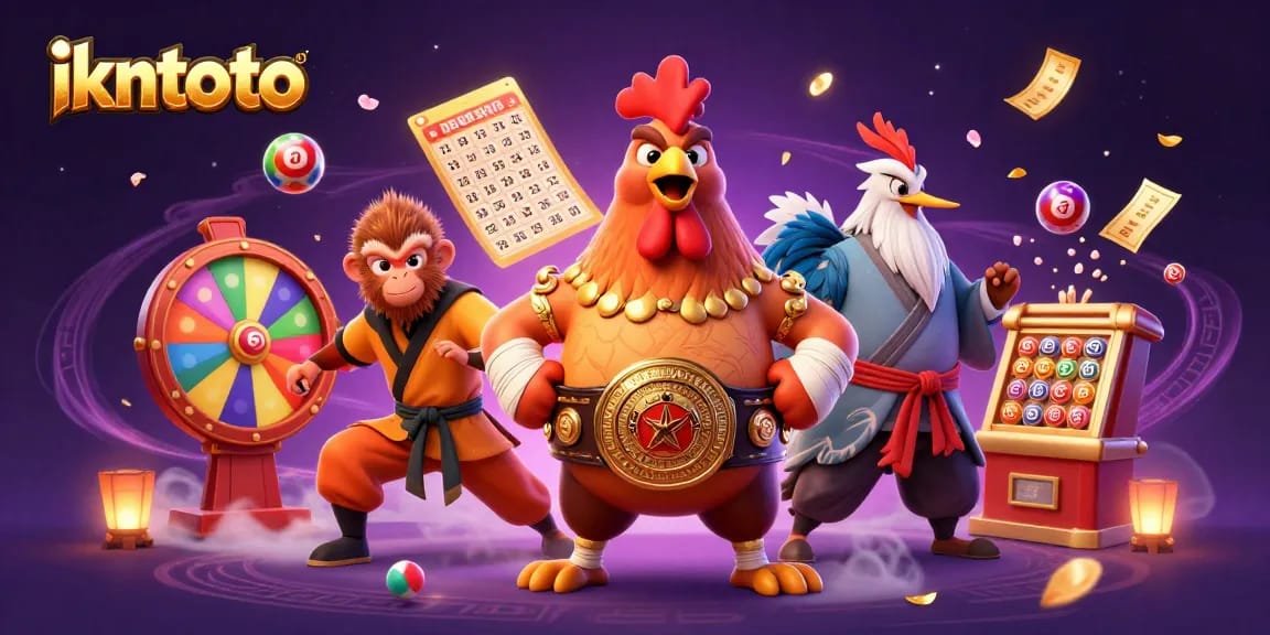Engage with ikntoto's vibrant lottery scene featuring dynamic characters and colorful game elements.