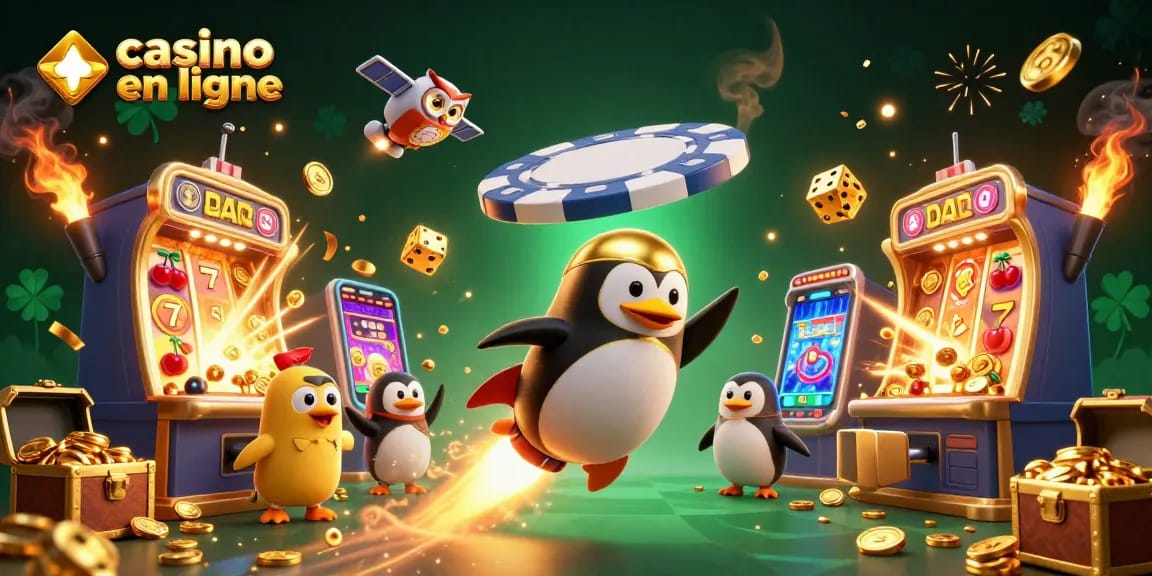 Profitez d'une aventure de casino en ligne dynamique avec un manchot doré et des trésors étincelants.