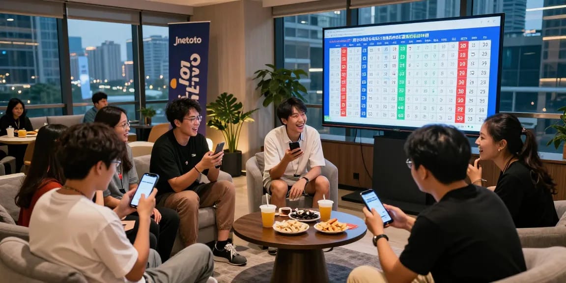 Live draw event with jnetoto participants celebrating in a vibrant urban gaming setting