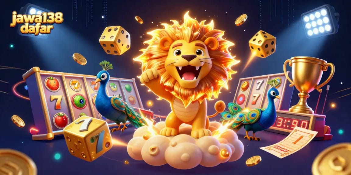 Jawa138 daftar dan jackpot slot, ilustrasi 3D penuh warna tentang keseruan kasino