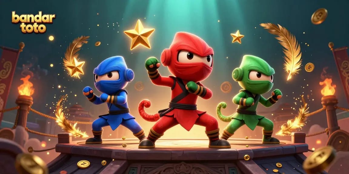 Experience thrilling action with bandar toto as a chameleon ninja trio unleashes their skills amidst golden casino elements.