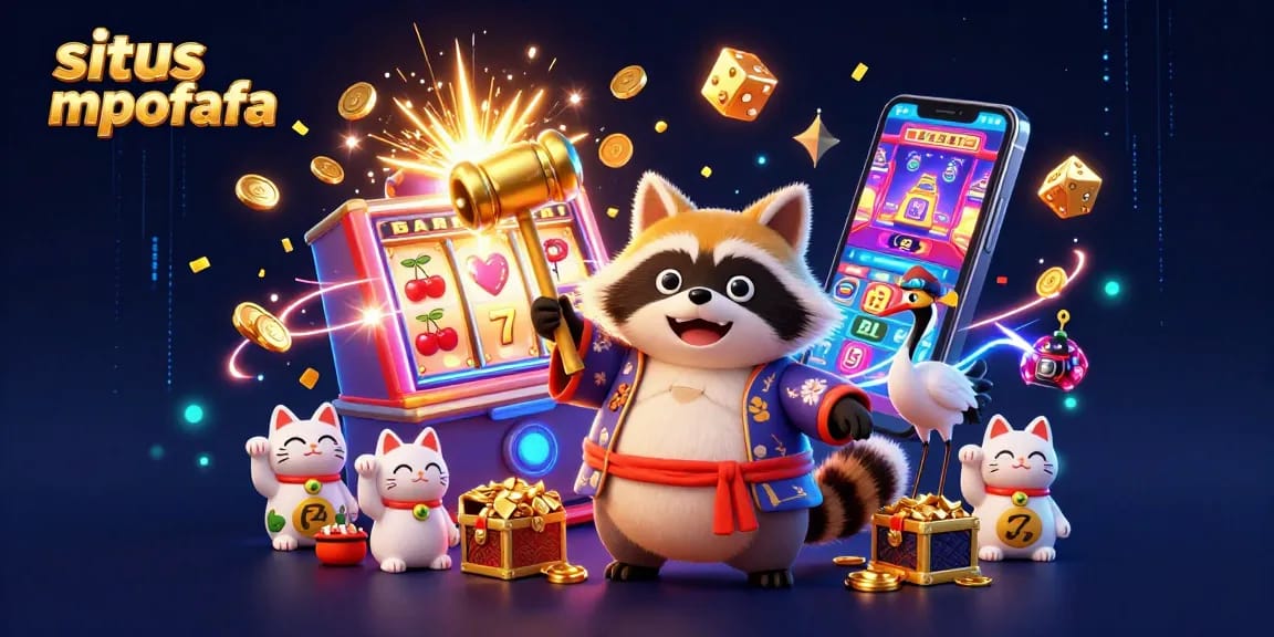 Engage in exciting gaming at situs mpofafa, featuring vibrant 3D illustrations of lucky symbols and cheerful characters.