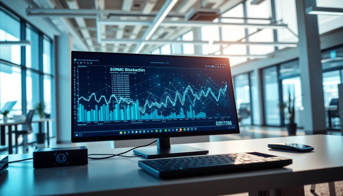 EORMC AI blockchain technology in a sleek workspace with innovative tools.