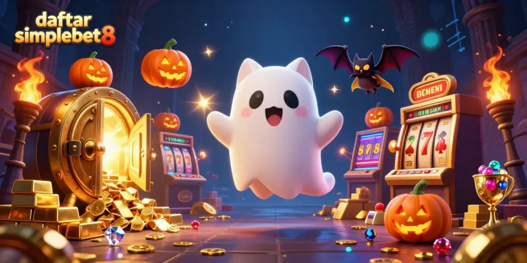 Experience fun and excitement with daftar simplebet8 in a lively haunted casino scene.