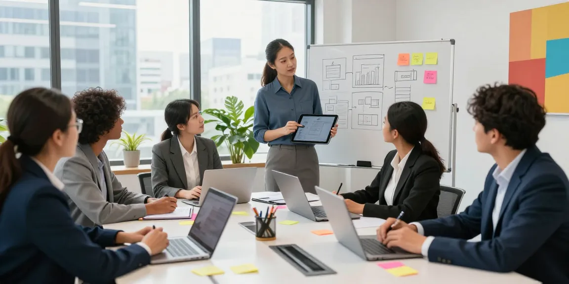 Engaged professionals collaborating in a modern workplace, emphasizing quality and authority blogs.