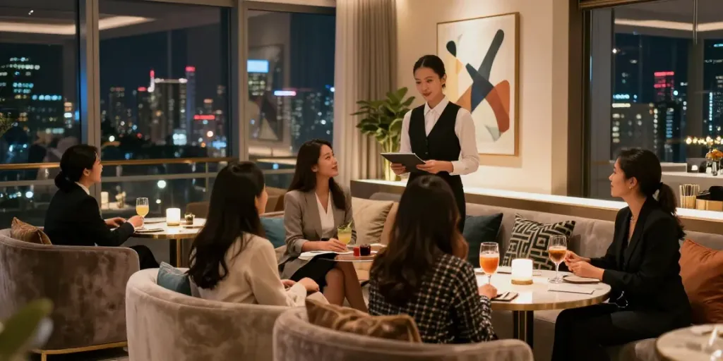 강남 타이밍의 고급스러운 유흥 공간에서 즐기는 고객들 모습