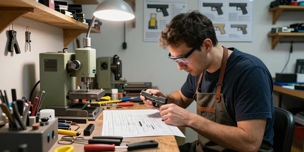 Precision Glock slides customization skills showcased at https://precisionglockslides.com with tools and craftsmanship.