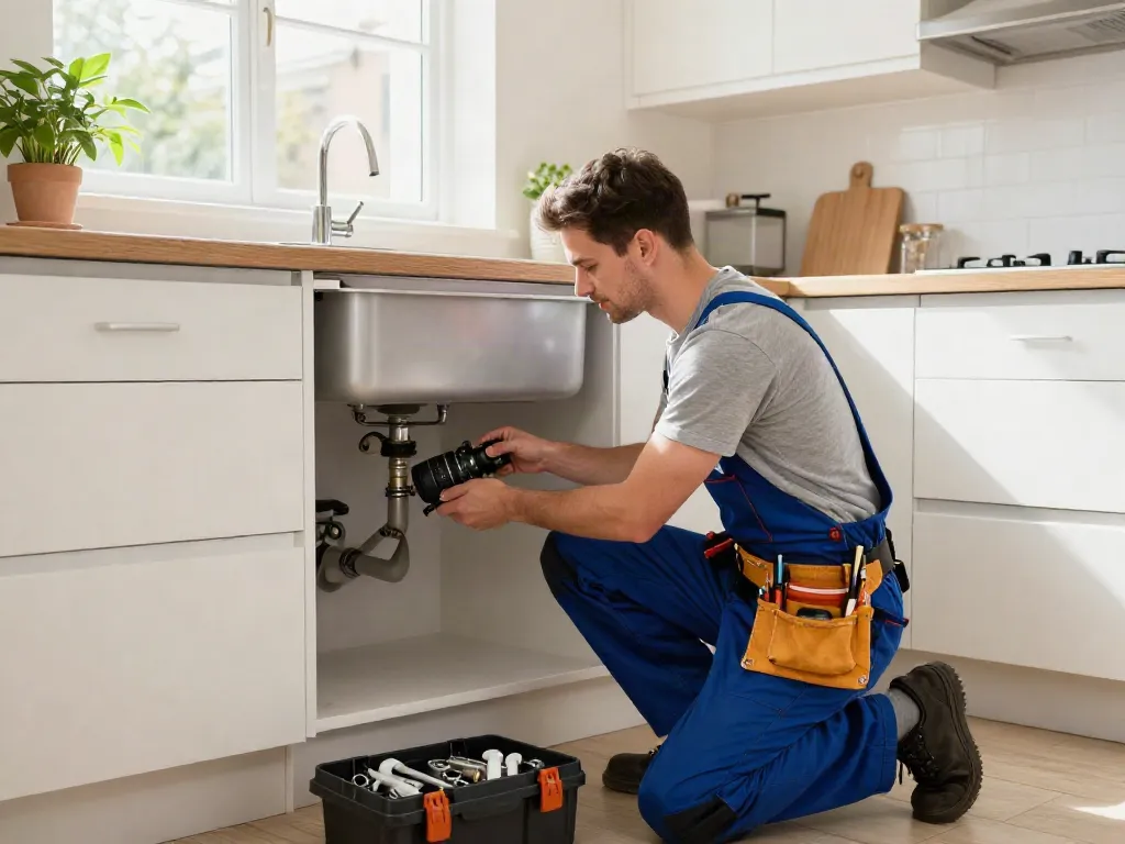 Plumber London fixing kitchen sink pipes, showcasing expert plumbing services.