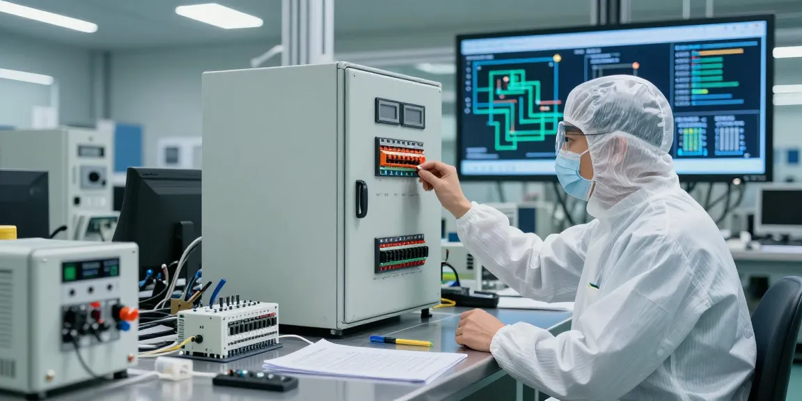 Panel switch showcased in a high-tech industrial setting with an engineer inspecting electronic devices.