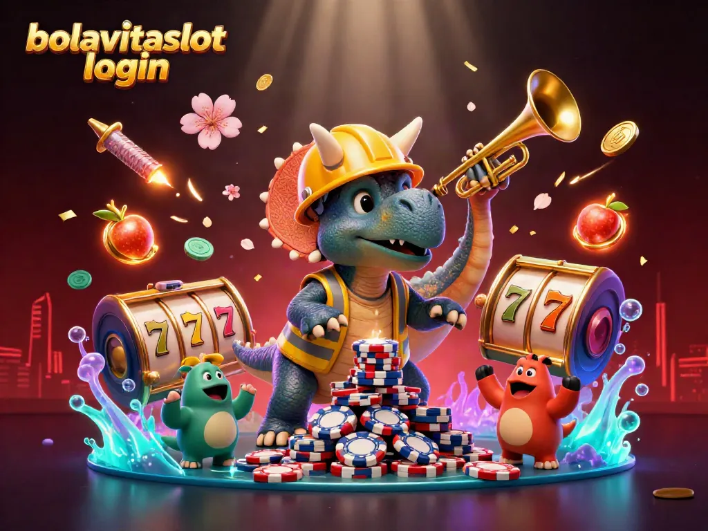 Experience the thrill of bolavitaslot login with a vibrant scene of cheerful characters celebrating casino games.