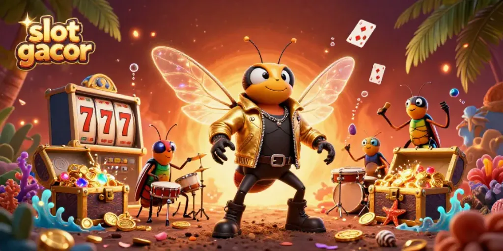 Experience vibrant slot gacor action with 3D rock star characters and dynamic game elements.