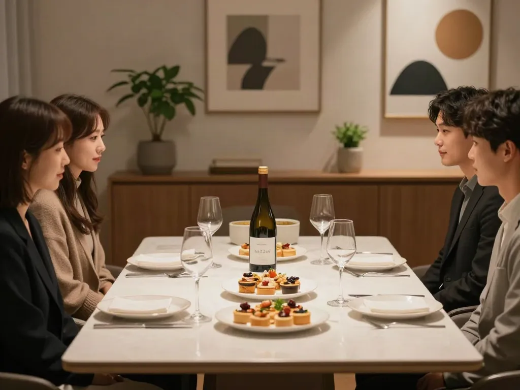 강남 구구단의 독립된 룸에서의 고급스러운 모임 준비 모습.