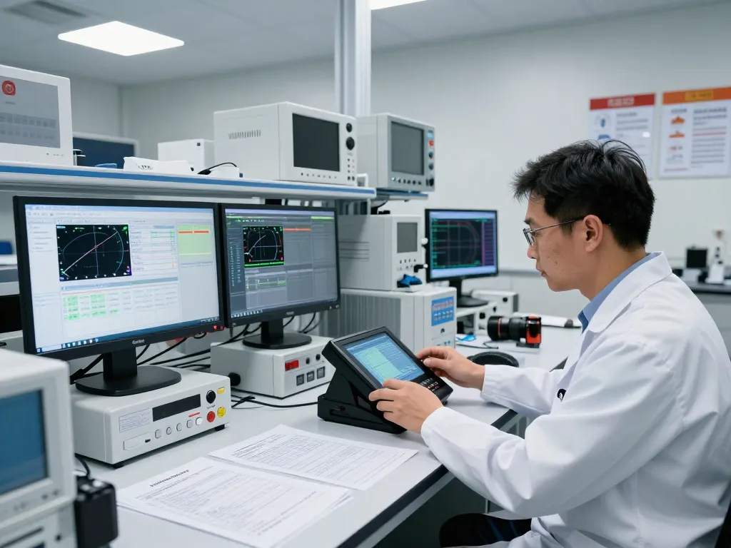 Expert engineer conducting TCB submission testing in advanced lab.