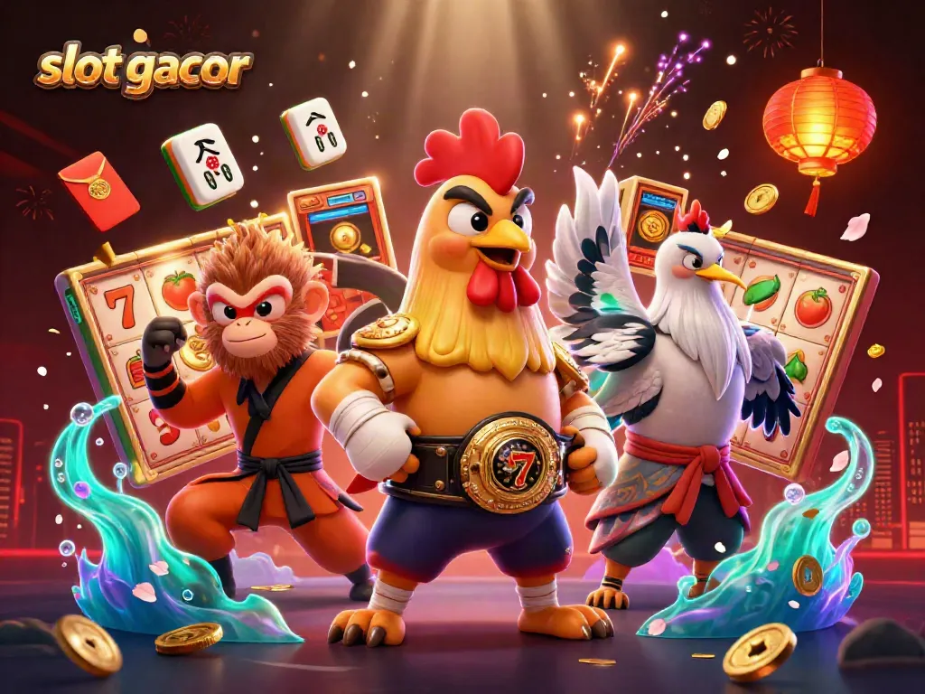 Experience thrilling slot gacor gameplay featuring cartoon characters and festive casino elements.
