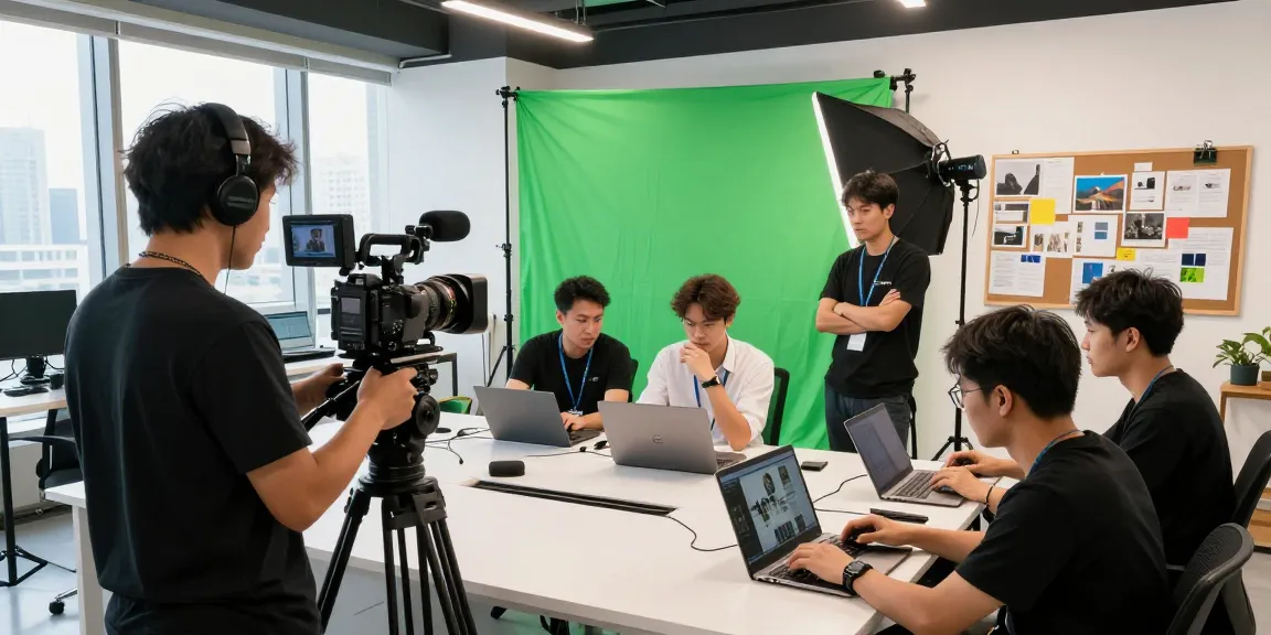 Professional team collaborating on Singapore Corporate Video Production project in studio.