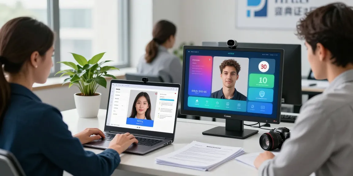 Age verification system in action showcasing users verifying identity and age seamlessly at a modern desk.