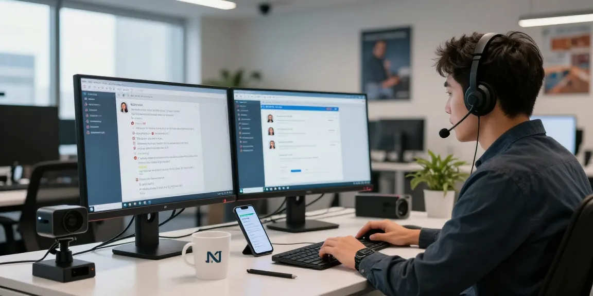 Telus-Technical-Support expert assisting a customer in a modern office setup for effective email troubleshooting.