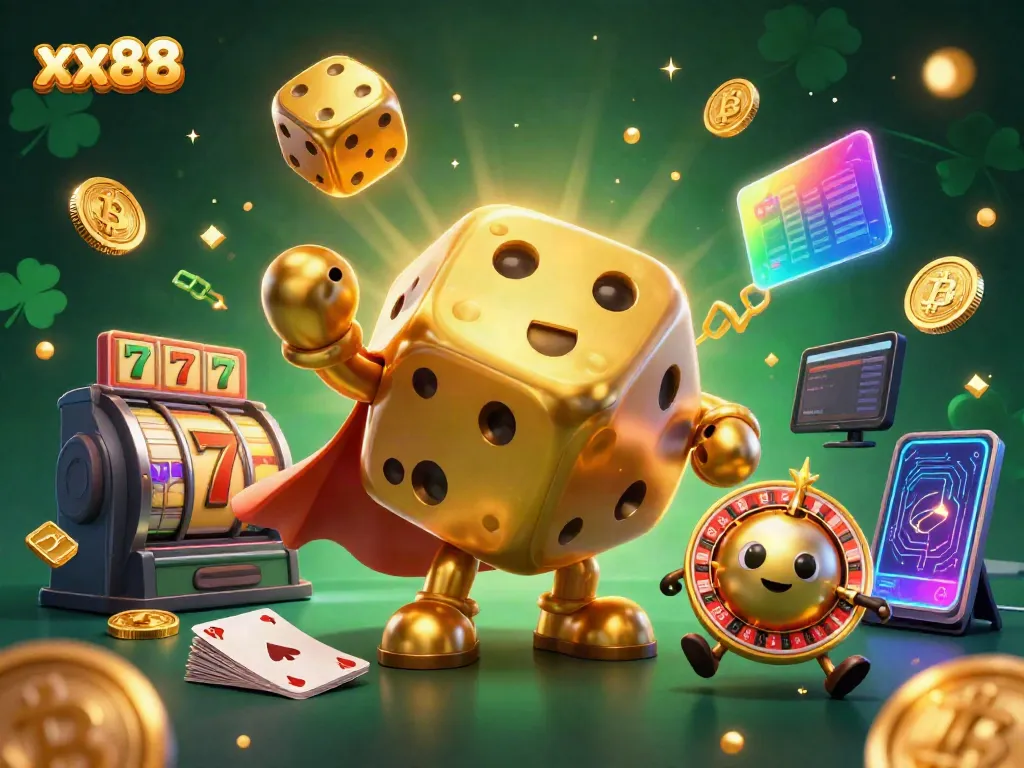 Experience exhilarating gaming with the xx88 golden dice golem in a vibrant casino world.