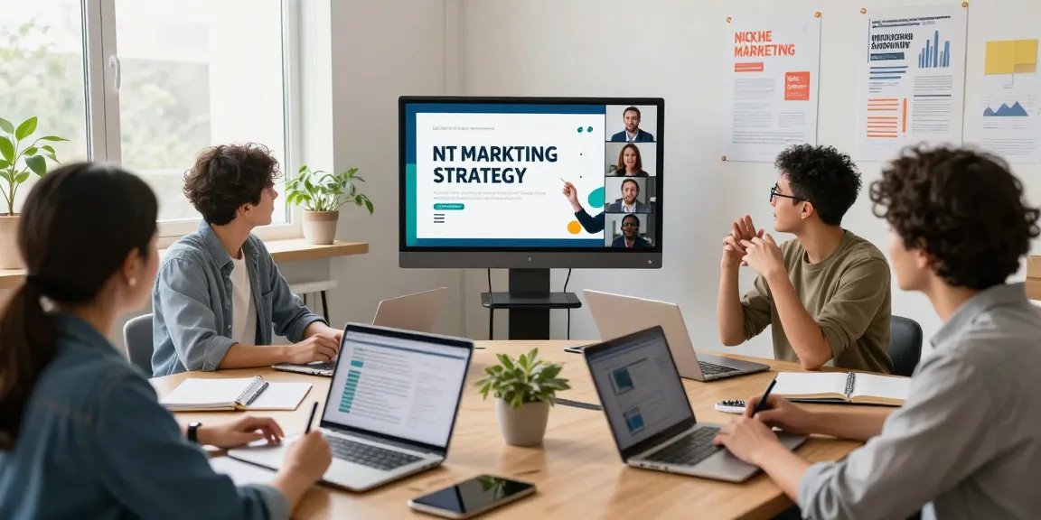Niche marketing strategy course in a virtual classroom with adult learners engaged in collaborative learning.