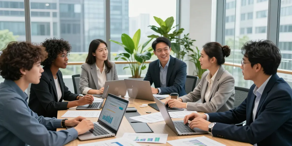 Networking professionals discussing strategies for companies in a bright office