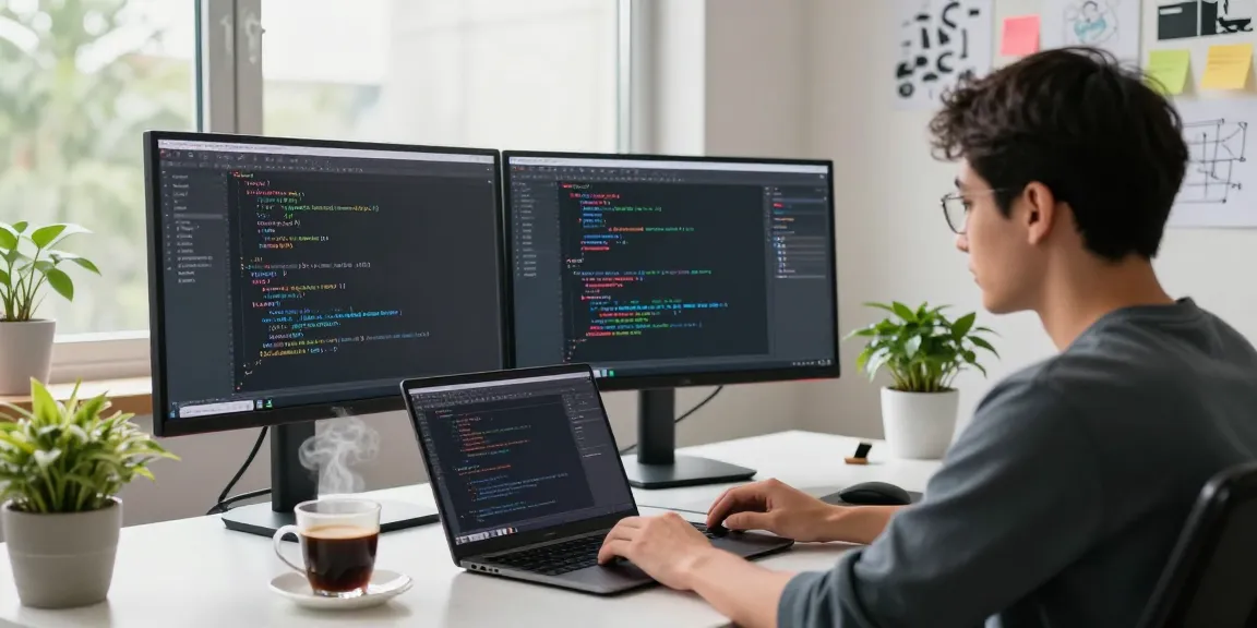 Developer coding on 纸飞机中文版 application in a modern tech workspace.