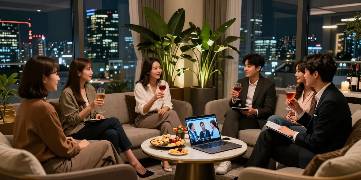 강남쩜오에서 편안한 분위기를 느끼며 친구들과 대화하는 모습