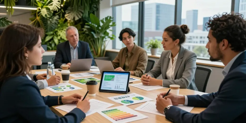 Team collaboration on Esos phase 4 strategies in a modern office