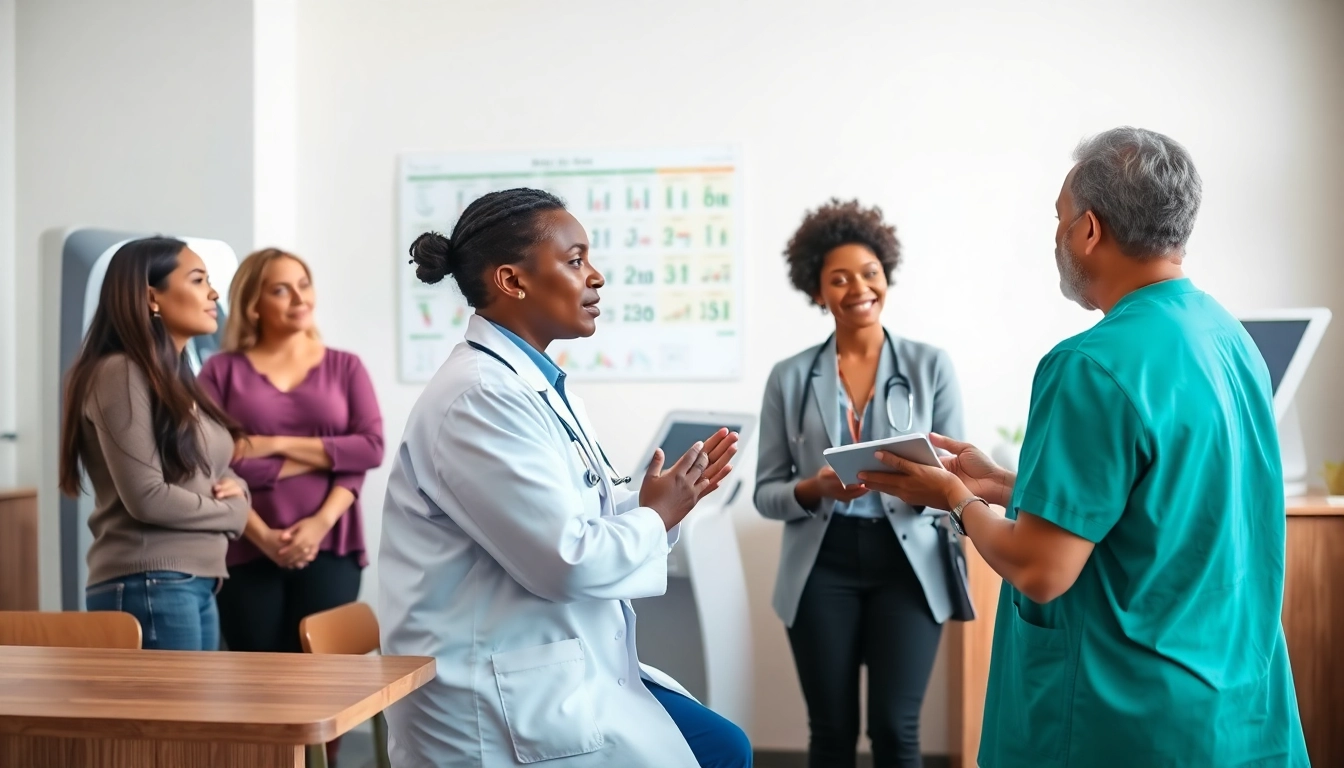 Private health assessment Sydney in a welcoming healthcare setting with diverse individuals consulting.