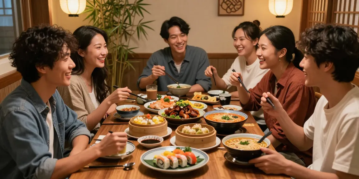 Diverse friends enjoying Asian cuisine and culture at https://hanadultalk.com