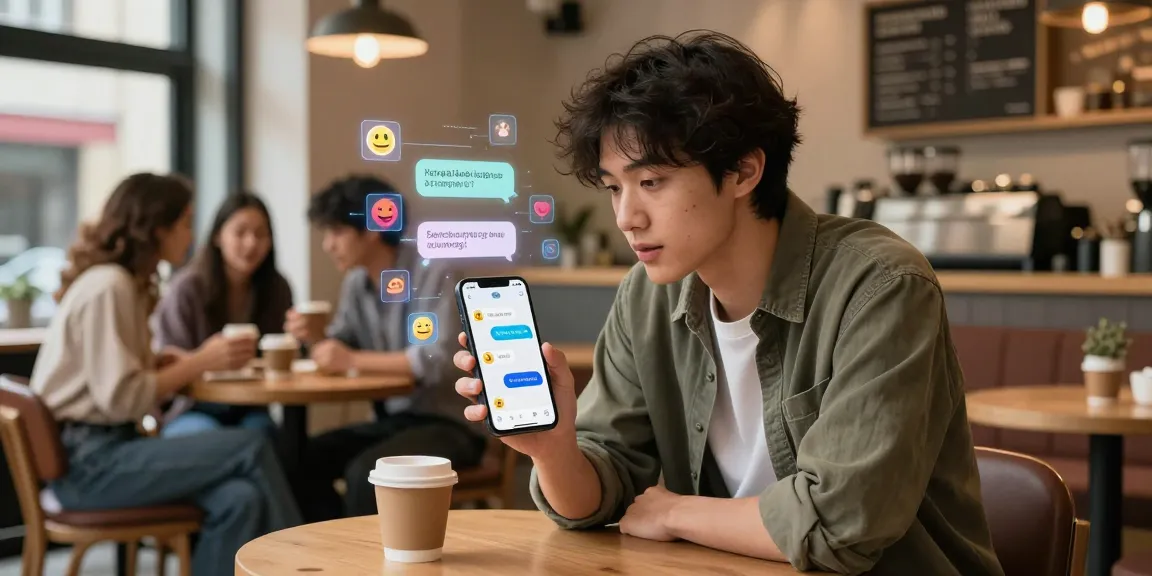 Engaging user interaction with spicy AI chatbot in a modern cafe, showcasing digital communication and vibrant atmosphere.