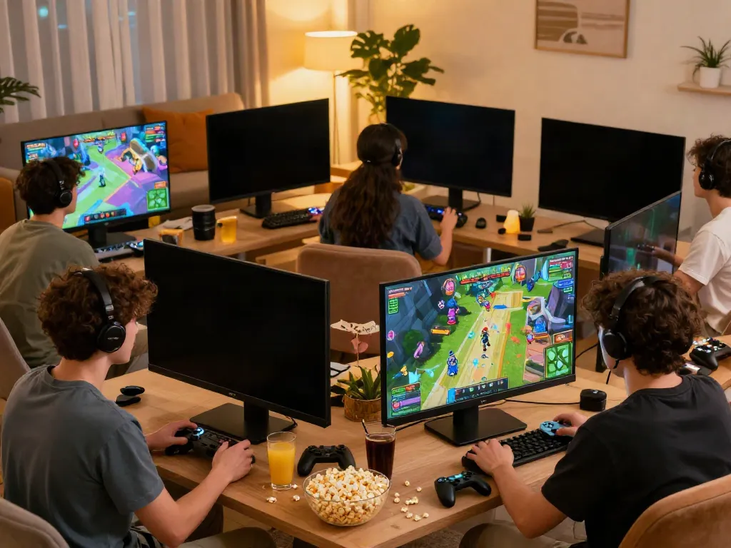 Exciting gaming moment with rokok88 showing family fun in a cozy setting.
