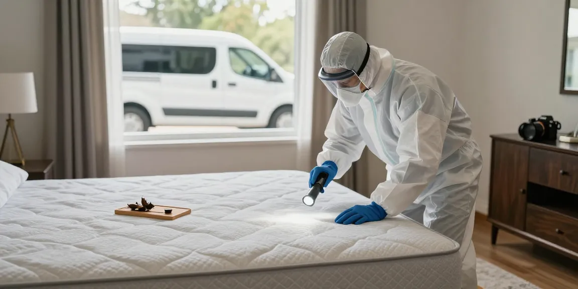 bed bug exterminators inspecting a home for pest management with discreet service