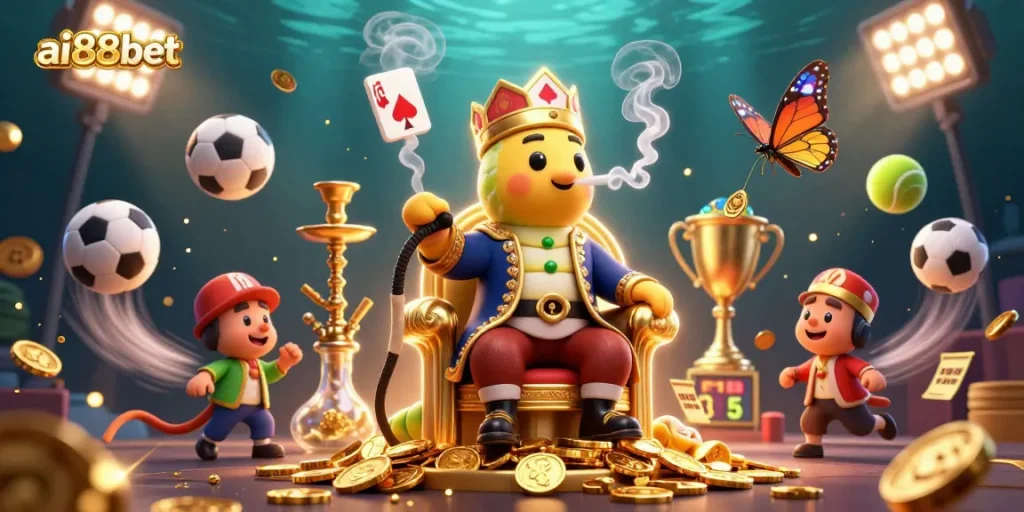 Experience thrilling gaming with ai88bet's vibrant 3D casino illustration, featuring exciting game elements.