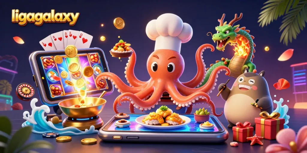 ligagalaxy menyajikan chef sushi 3D bersama naga hijau, bersaing dalam permainan Slot yang menarik