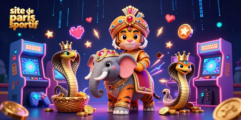 Placer un pari sur le site de paris sportif avec une image colorée d'un éléphant et un tigre maharaja.