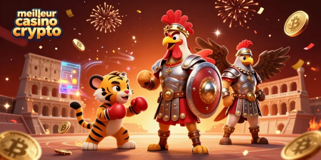 Profitez du meilleur casino crypto avec cette scène dynamique représentant le jeu et la chance.