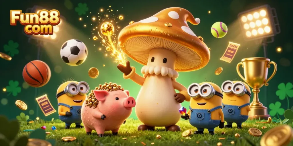 Engage with Fun88 com's vibrant casino scene featuring magical characters and dynamic sports elements.